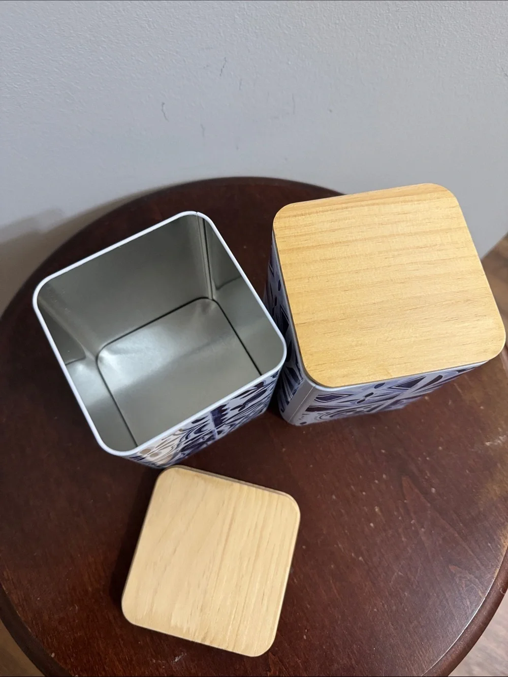 Ashland Blue and White Ceramic Canister Set with Bamboo Tops